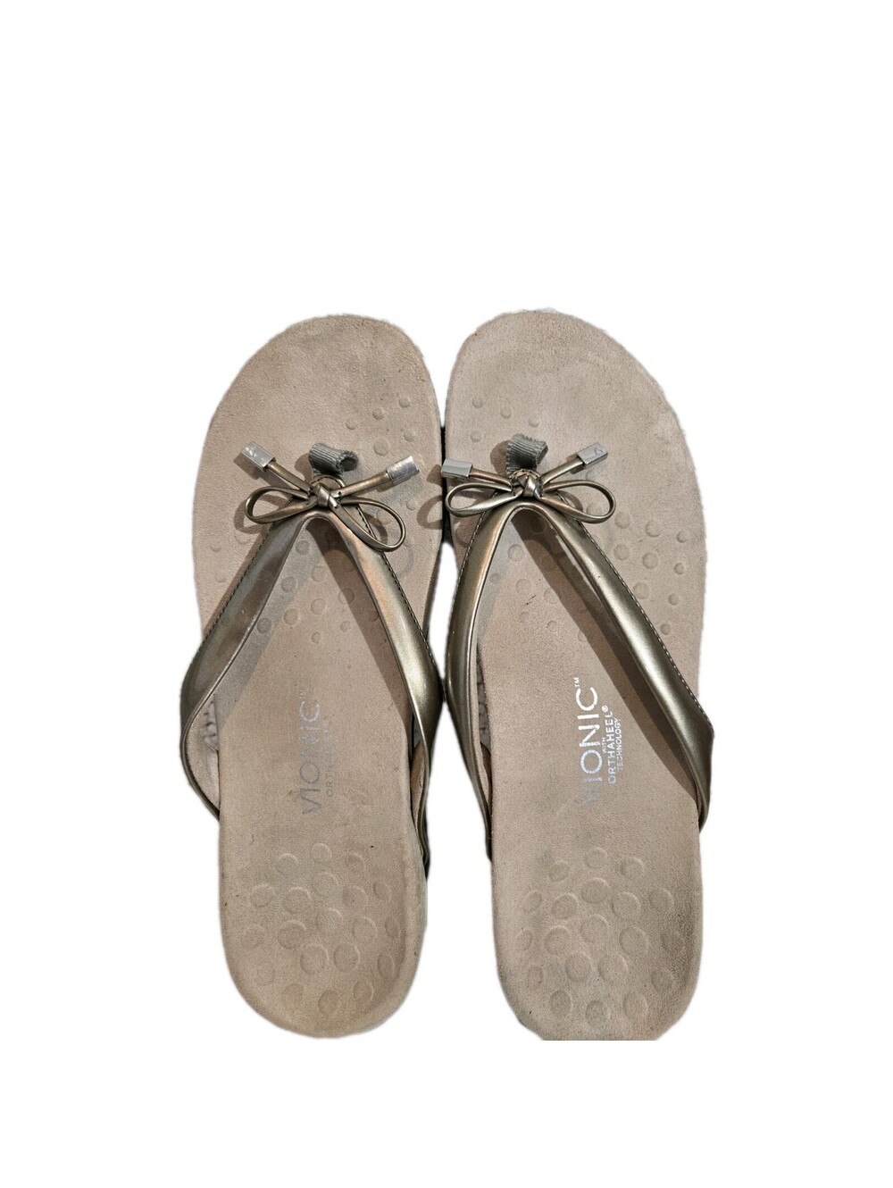 vionic bella ii sandals Sz 11 Women's Toe Post Gold Straps Bows